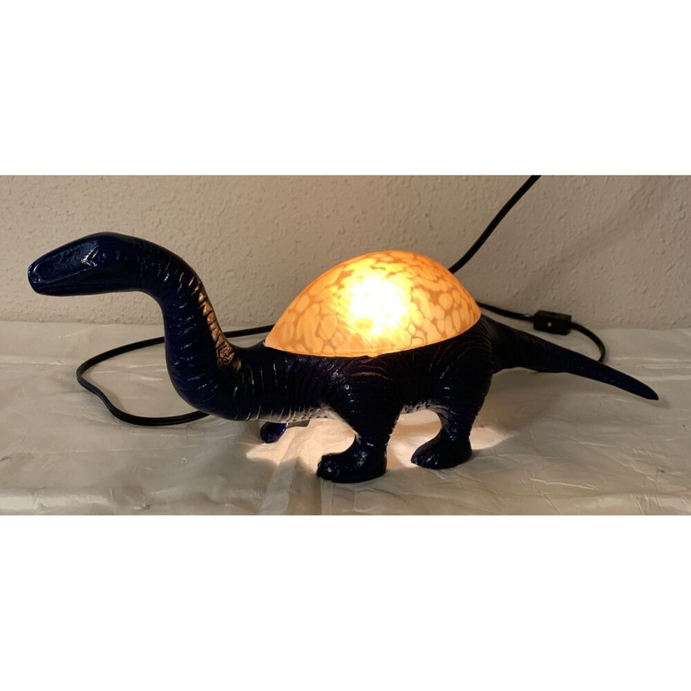 Vintage Blue Dinosaur Lamp Glass Shell Cast Metal Nightlight READ - Picture 16 of 16